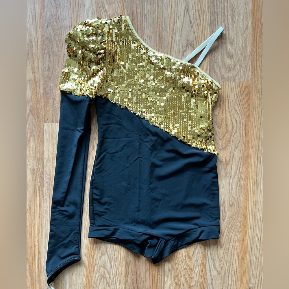 Balera Gold and Black One-Shoulder Dance Costume